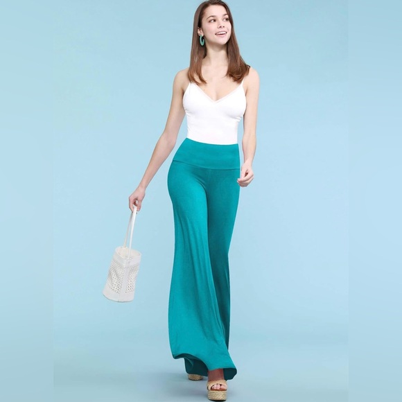 Women's Casual Comfy Wide Leg Palazzo Lounge Pants -jade - Picture 3 of 5